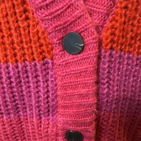 Farm Rio Striped Maxi Cardigan Red Pink Button Ribbed Acrylic Monochrome Medium - Picture 4 of 15